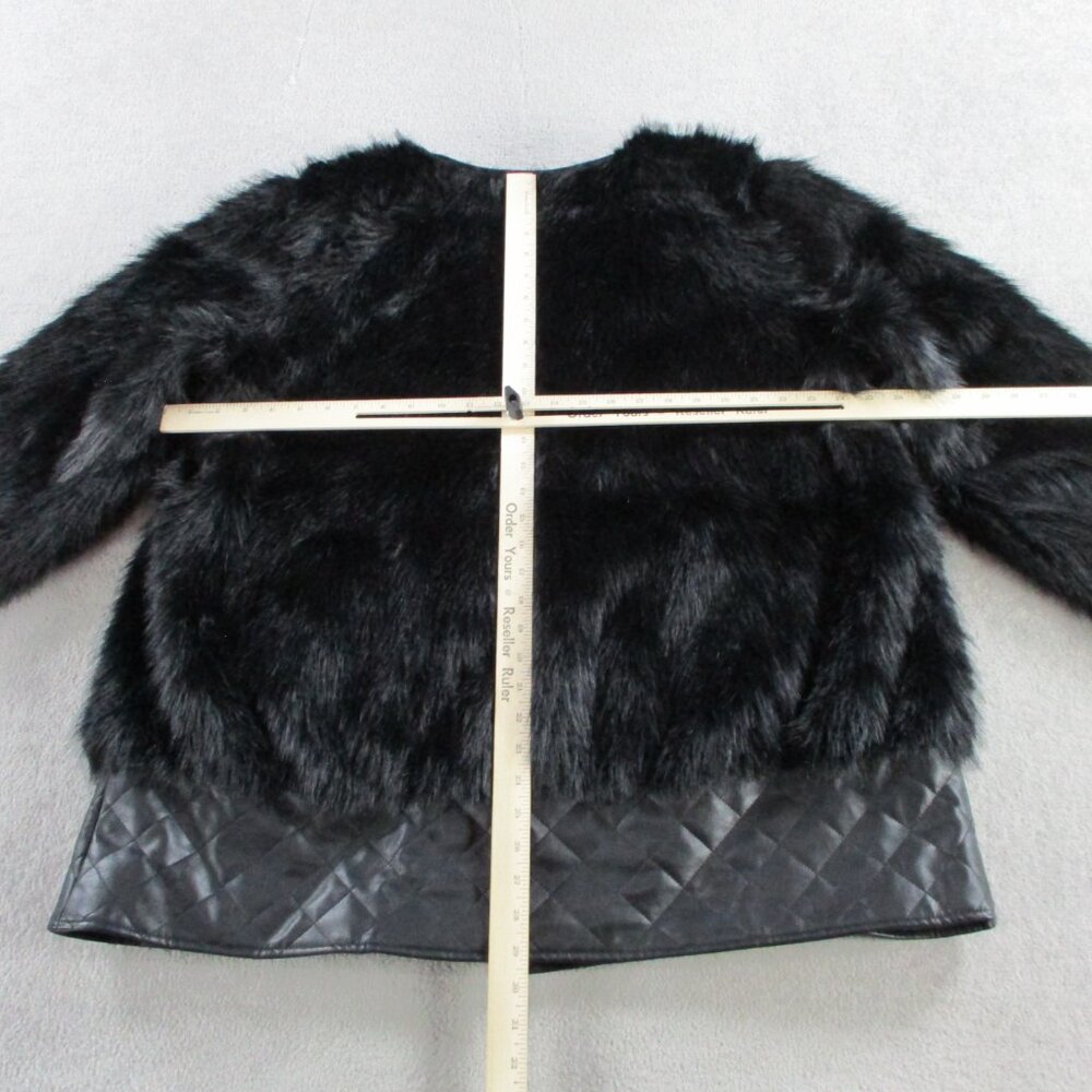 Dennis by Dennis Basso Coat Womens XL Black Faux Fur Button Front Quilted Trim - Picture 6 of 8